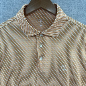 Rhoback Polo Shirt Mens Medium Orange Geometric Cliffs Short Sleeve Golf Stretch - Picture 1 of 16
