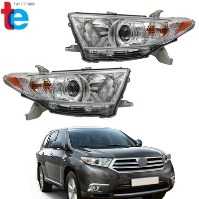 Halogen Headlight For Toyota Highlander 2011-2013 Chrome Housing Left+Right Side - Image 1 of 4