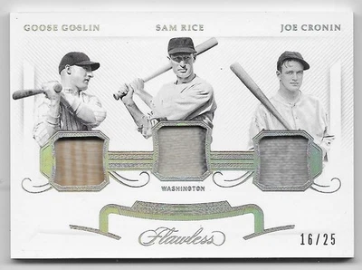 2020 Panini Flawless Timeless Legends #TL-WSH Joe Cronin Sam Rice Goose Goslin - Image 1 of 2