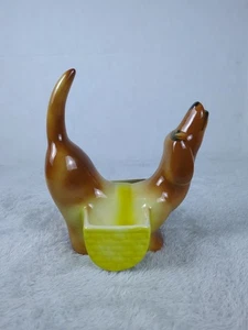 Vintage Ceramic Dachshund Weiner Dog Planter Dresser Caddy Ring Holder - Picture 1 of 7