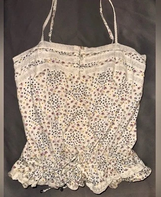 Camiseta sin mangas vintage Aerie floral crema ceñida cintura detalle encaje pequeña Foto 1 de 4