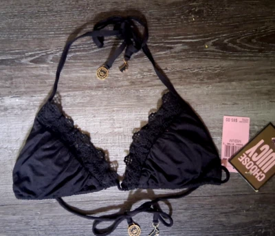 new Juicy Couture Lacy Black String Bikini TOP Swimsuit Medium M $85 - Image 1 of 4