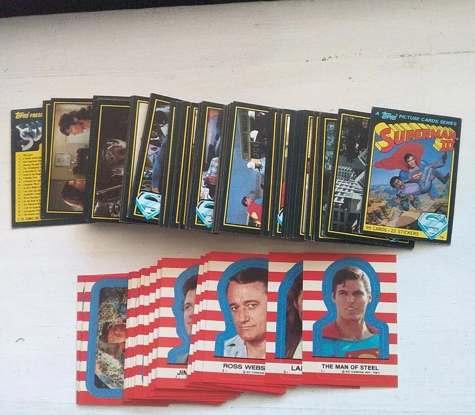 Juego completo (99) tarjetas Topps Superman III Topps 1983 con (22) pegatinas, ¡excelente estado! Foto 1 de 1