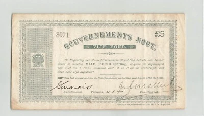 SOUTH AFRICA 5 Pounds 1900, P-55c, w/o "No", +- 8000 Printed, Boer War, Pretoria - Image 1 of 2