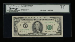 DBR 1990 $100 FRN Minneapolis Fr. 2173-I Legacy 25 Serial I07310625A - Picture 1 of 2