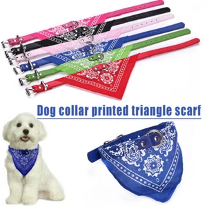 Adjustable Bandana with leather Collar Pet Dog Neckerchief Neck Scarf Cat S M L - Picture 1 of 17