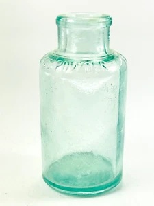 Vintage OK DAVIS Baking Powder Bottle Bud Flower Vase 4.5" Aqua Embossed L2 - Picture 1 of 6