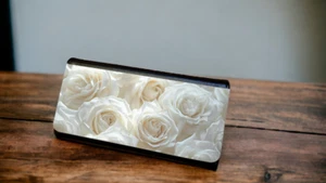 Women's Trifold Wallet White Roses Design - Picture 1 of 4