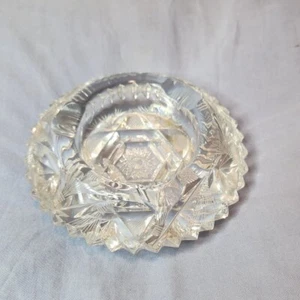 mid centry Vintage Cut Crystal Starburst Dish 5" Pressed Glass Trinket Bowl - Picture 1 of 4