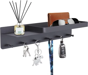 Schlüsselbrett Mit Ablage Und 6 Haken, Schlüsselregal Schwarz Organizer Schlüsse - Bild 1 von 12