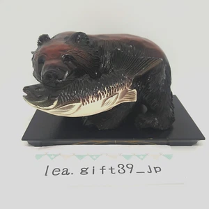 Oso Tallado Madera Japonés 20cm Salmón en Su Boca Hokkaido Ainu De Colección Usado - Imagen 1 de 7