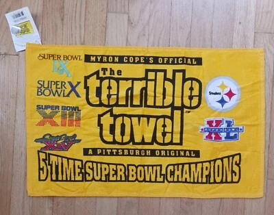 NUEVO Pittsburgh Steelers Myron Cope's Terrible Toalla 5 veces Campeones del Super Bowl  Foto 1 de 4
