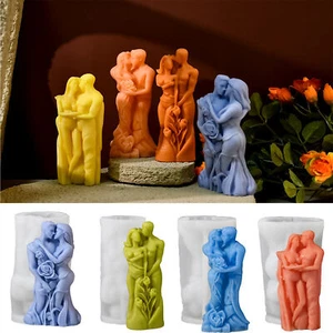 Valentine Lovers Silicone Art Body Resin Casting 3D Hugging Lovers Candle Mold - Picture 1 of 16