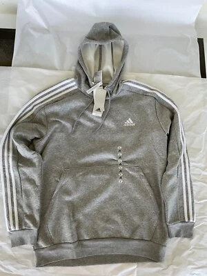 Adidas 3 Stripe Hoodie Hood Sweatshirt Fleece Gray White Logo New Cotton Poly - Image 1 of 4