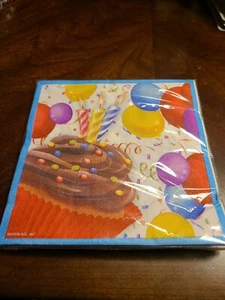 Happy Birthday Luncheon Napkins New in Package Cupcake balloons candles (16) - Picture 1 of 2