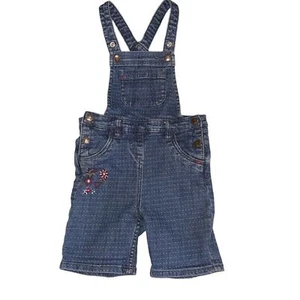 Hanna Andersson Denim Short Overalls Size 5 110 Floral Embroidered Bibs Blue - Picture 1 of 5