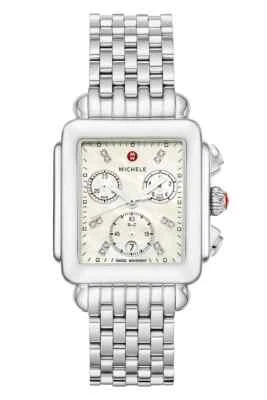New Michele Deco Silver MOP Chronograph Diamond Dial Ladies Watch (MWW06A000778) - Image 1 of 4