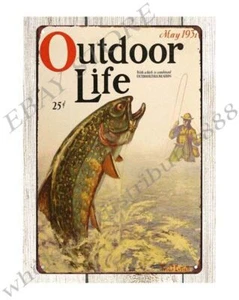 decorating 1931 rustic living outdoor wildlife trout fishing metal tin sign - Picture 1 of 4