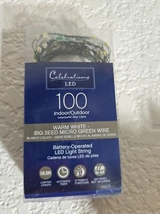 NEW LED CELEBRATIONS BIG SEED MICRO LIGHTS 16.5 FT 100 LED's LIGHTS COOL WHITE - Picture 1 of 7