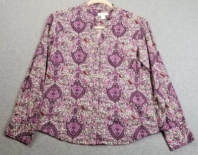 Charter Club Button Up Shirt Women’s 4P 4 Petite Paisley Floral Long Sleeve Thin - Image 1 of 4