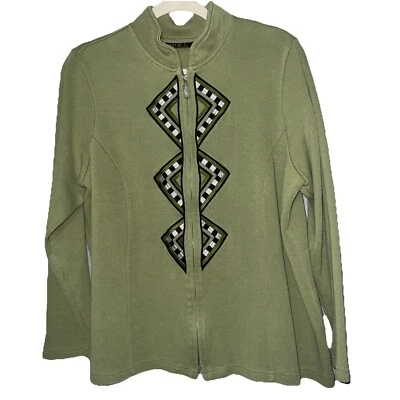 Chaqueta Artística Usable Bob Mackie Mujer "Art Deco" Cremallera Completa Talla 1X Verde/Plata Foto 1 de 4