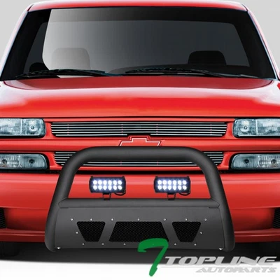 Topline For 99-07 Silverado/Sierra Matte Bk Studded Mesh Bull Bar+36W LED Lights - Image 1 of 4