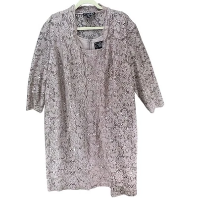 Alex Evenings 2 Pc Dress and Jacket 20W Dusty Rose Sequin Occasion Wedding - Image 1 of 4