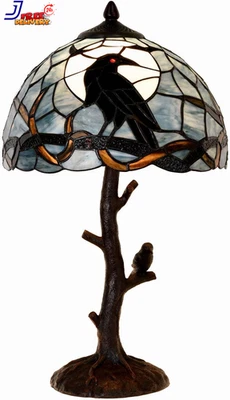 L10956 Raven 坐在裸树枝满月夜蒂芙尼风格彩色 — 第 1/4 张图片