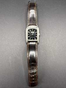 Coach 10888 Swiss Made Women’s Rectangle Quartz Watch Black Dial Leather Strap - Picture 1 of 6