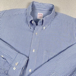 Brooks Brothers Shirt Men's L Blue White Striped Seersucker Button Front L/S - Picture 1 of 8