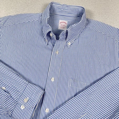Brooks Brothers Shirt Men's L Blue White Striped Seersucker Button Front L/S - Image 1 of 4