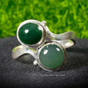 💎 14.80ct 2pcs Natural Jadeite, Sterling 925 - Untreated, Burma Gem, Free size. - Picture 1 of 9