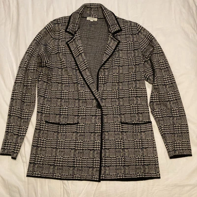 Nuevo Blazer Max Studio Tejido Para Mujer Talla Grande Negro Marfil Cuadros Bolsillos Elásticos Foto 1 de 4