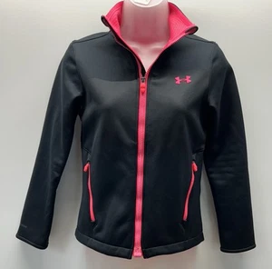 Under Armour Girl’s Medium Hoodie Black and Pink Storm Full Zip Cold Gear. - Picture 1 of 18