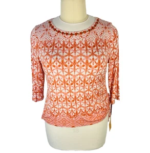 Ruby Rd. - Blouse Women's PXL Pink White Shibori Tie Dye Print Boat Neck 3/4 Slv - Picture 1 of 13