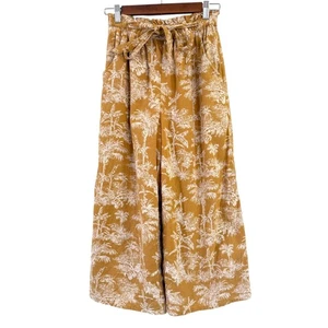 American Eagle Cotton Linen Blend Wide Leg Crop Pants Lined Belted Size S Gold - Picture 1 of 13