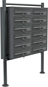 Outdoor Lockable 12 Slot Letterbox Cluster Anthracite Steel Pedestal Mount - Picture 1 of 9