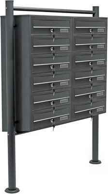 Outdoor Lockable 12 Slot Letterbox Cluster Anthracite Steel Pedestal Mount - Image 1 of 4