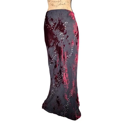 Maxi Falda Gótica Años 90 Y2K Negra y Borgoña Lentejuelas Reino Unido 8/10 (US 6) Foto 1 de 4