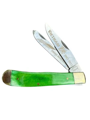 Frost Cutlery Collector Series Vietnam 2-Blade Trapper Folding Knife Green Bone - Image 1 of 3