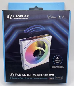 Lian Li UNI Fan SL-Infinity Wireless 120 Single Model: 12SLIN1W1B WHITE Sealed - Picture 1 of 4