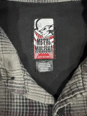 Metal Mulisha ROUTE 1 Black Grey Red Yarn Dye Plaid Button Up Men's Shirt Sz Lg - Image 1 of 4