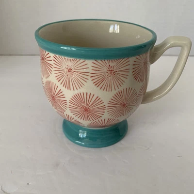 Taza de café Pioneer Woman Footed Happiness Starburst azul/rojo 15 oz Foto 1 de 4