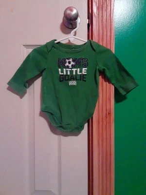 Dark Green Moms Little Goalie One Piece Long Sleeve. Size 0/3. - Image 1 of 3