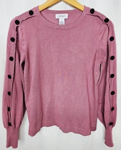 Carmen Marc Valvo Damen Langarmshirt geknöpft Schulterärmel rosa Small - Bild 1 von 6