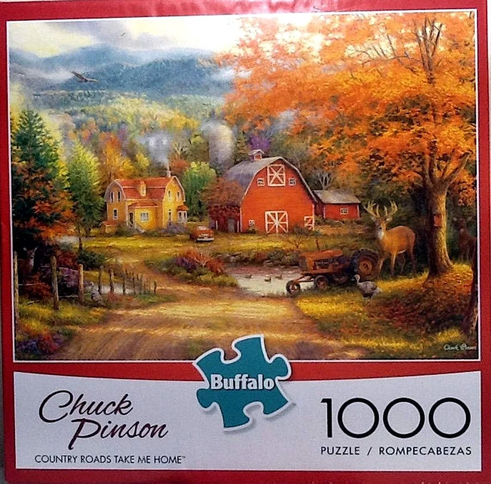 Country Roads Take Me Home Red Barn Tractor Pond Fall Colors 1000 pc 26.75"x19" - Image 1 of 1