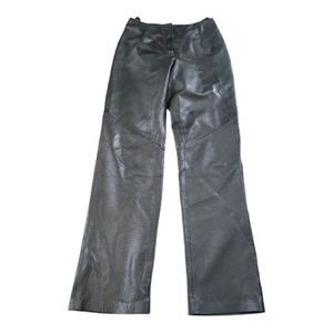 Vintage Yvonne Marie Black Leather Super High Rise Straight Leg MOTO Pants SZ 4 - Picture 1 of 8