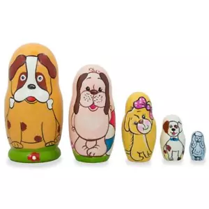 Juego de 5 muñecas de madera para perros y cachorros de 4,25 pulgadas - Imagen 1 de 2