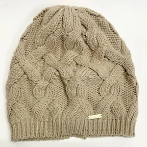 Vintage Calvin Klein Women's Cable-Knit Beanie Hat Beige Chunky Y2K OSFM - Picture 1 of 5