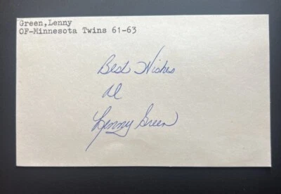 Lenny Green Signed Index Card JSA LOA Minnesota Twins - Image 1 of 3